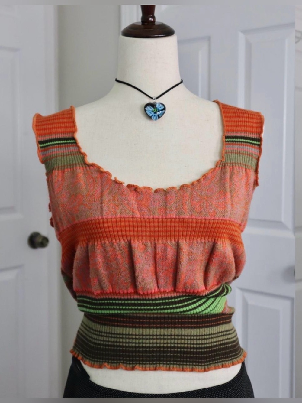 Vintage Y2K Oilily made in Italy knit tank with ruffle hem and cinched waist XL